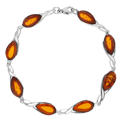 Sterling Silver Amber Celtic Eight Stone Pear Celtic Bracelet