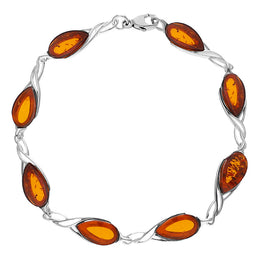 Sterling Silver Amber Celtic Eight Stone Pear Celtic Bracelet