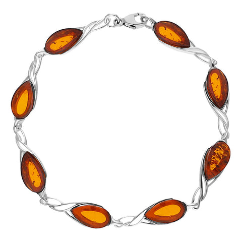 Sterling Silver Amber Celtic Eight Stone Pear Celtic Bracelet