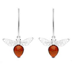 Sterling Silver Amber Bee Small Hook Earrings, E2438.