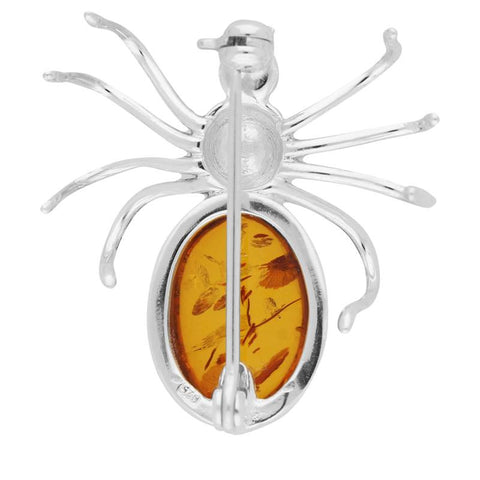 Silver Amber Spider Brooch M254