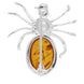 Silver Amber Spider Brooch M254