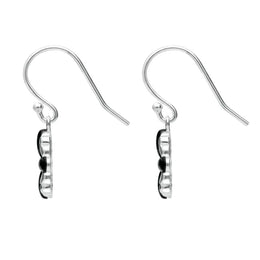 Sterling Silver Whitby Jet 4 stone Cross Drop Earrings
