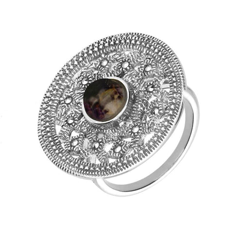 Sterling Silver Blue John Marcasite Shield Ring R819