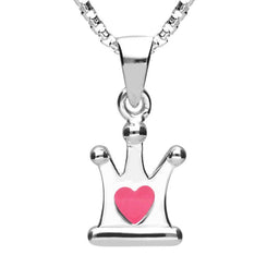 Sterling Silver NSPCC Enamel Pink Heart Crown Necklace P3017C