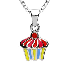 Sterling Silver NSPCC Enamel Multicoloured Cupcake Necklace,P3015C