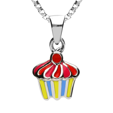 Sterling Silver NSPCC Enamel Multicoloured Cupcake Necklace,P3015C