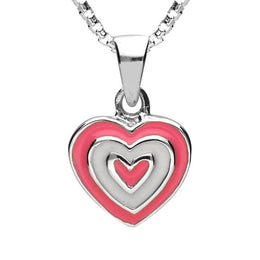 Sterling Silver NSPCC Enamel Pink and White Layered Heart Necklace P3019C