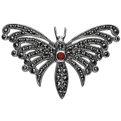 Sterling Silver Marcasite Garnet House Style Butterfly Brooch M334
