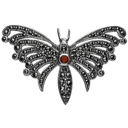 Sterling Silver Marcasite Garnet House Style Butterfly Brooch M334