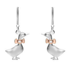 Sterling Silver Rose Gold Cubic Ziconia Goose Hook Earrings E2371