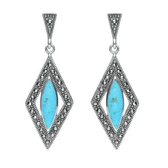 Sterling Silver Turquoise Marcasite Diamond Shaped Earrings E1789