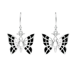Sterling Silver Whitby Jet Butterfly Drop Earrings E1950