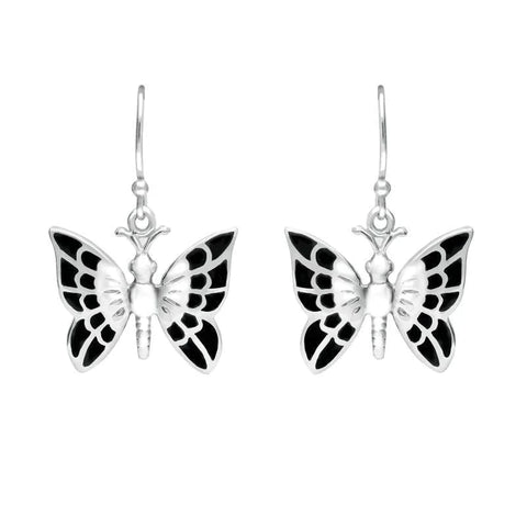 Sterling Silver Whitby Jet Butterfly Drop Earrings E1950