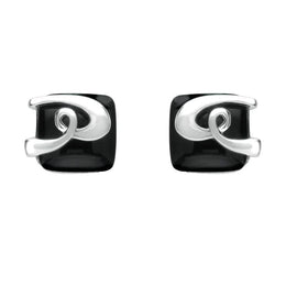 Silver Whitby Jet Cushion Pattern Stud Earrings E1961