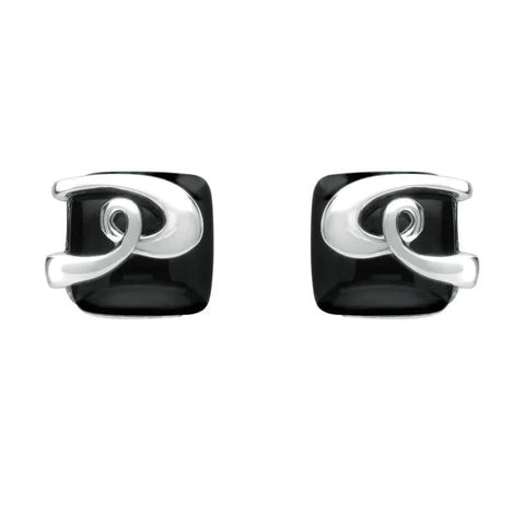 Silver Whitby Jet Cushion Pattern Stud Earrings E1961