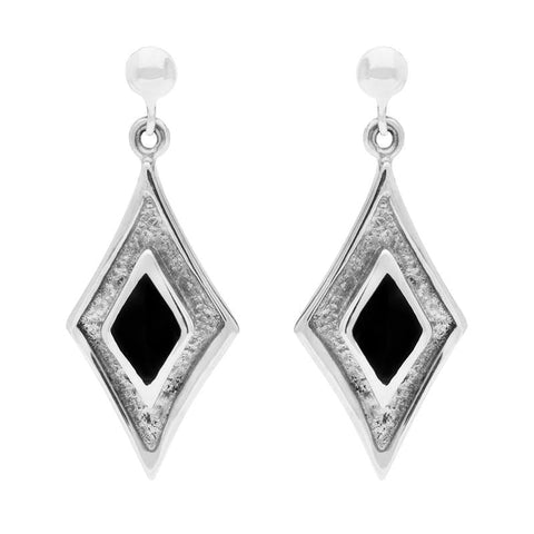 Silver Whitby Jet Diamond Shaped Drop Earrings E200