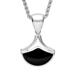 Sterling Silver Whitby Jet Fan Shaped Necklace P387