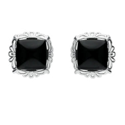 Silver Whitby Jet Fancy Cushion Stud Earrings E2125