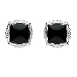 Silver Whitby Jet Fancy Cushion Stud Earrings E2125
