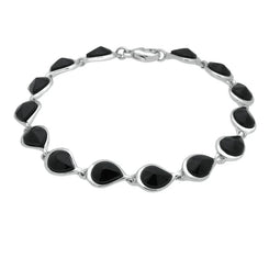 Silver Whitby Jet Fourteen Stone Offset Pear Bracelet B953