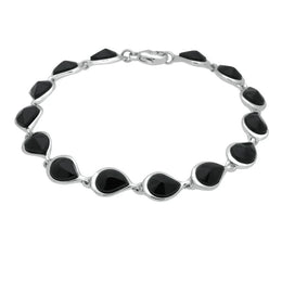 Silver Whitby Jet Fourteen Stone Offset Pear Bracelet B953