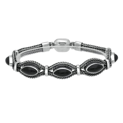 Sterling Silver Whitby Jet Foxtail Five Stone Marquise Bracelet D