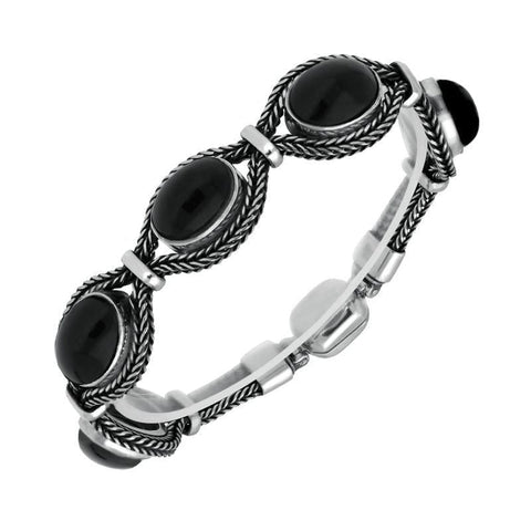 Silver Whitby Jet Foxtail Five Stone Oval Bracelet B977