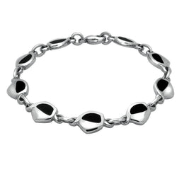 Sterling Silver Whitby Jet Heritage Freeform Pentagon Bracelet B255