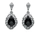 Sterling Silver Whitby Jet Heritage Heavy Carved Pear Earrings. E2176.