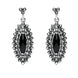 Sterling Silver Whitby Jet Marcasite Double Row Drop Earrings. E1642.
