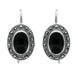 Silver Whitby Jet Marcasite Oval Drop Earrings E1787