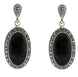 Sterling Silver Whitby Jet Marcasite Oval Star Back Drop Earrings. E1790.