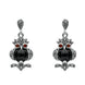 terling Silver Whitby Jet Marcasite and Garnet Owl Drop Earrings. E2237.