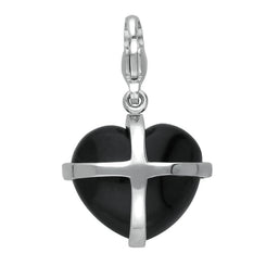 Silver Whitby Jet Medium Cross Heart Charm G481