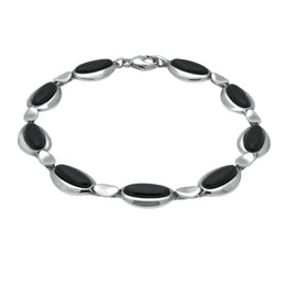 Sterling Silver Whitby Jet Nine Stone Long Oval Bracelet B1082