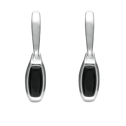 Sterling Silver Whitby Jet Oblong Hinged Drop Earrings E2127