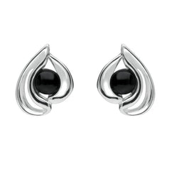 Sterling Silver Whitby Jet Open Teardrop Stud Earrings. E1907.