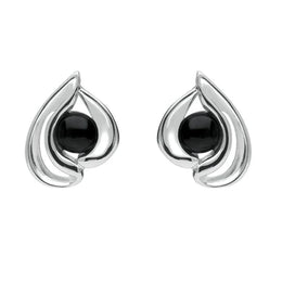 Sterling Silver Whitby Jet Open Teardrop Stud Earrings. E1907.