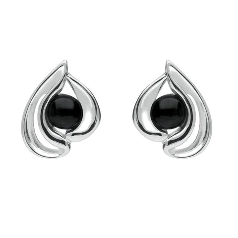 Sterling Silver Whitby Jet Open Teardrop Stud Earrings. E1907.