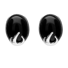 Silver Whitby Jet Oval Claw Stud Earrings E1578