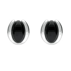 Sterling Silver Whitby Jet Oval Part Set Stud Earrings E2090