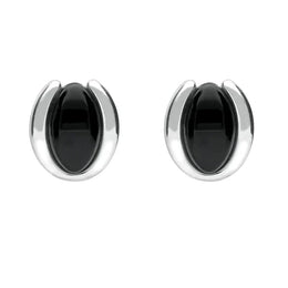 Sterling Silver Whitby Jet Oval Part Set Stud Earrings E2090