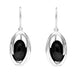 Sterling Silver Whitby Jet Oval Stone Enclosed Drop Earrings. E2120.