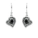 Silver Whitby Jet Oxidised Heart Drop Earrings E1956