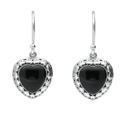 Silver Whitby Jet Oxidised Heart Drop Earrings E1958