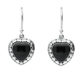 Silver Whitby Jet Oxidised Heart Drop Earrings E1958