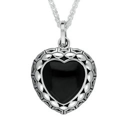 Silver Whitby Jet Oxidised Heart Necklace P2557