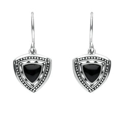 Silver Whitby Jet Oxidised Shield Drop Earrings E1915