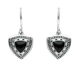 Silver Whitby Jet Oxidised Shield Drop Earrings E1915
